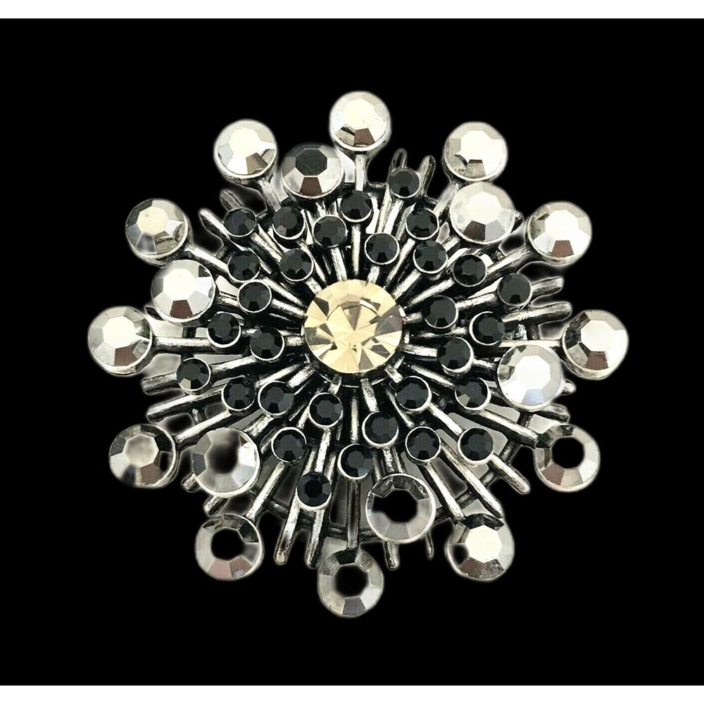 New Silver Tone Pin Hematite and Black Colored Crystals - 2H